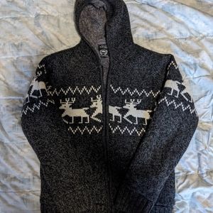 Buffalo David Bitton Mens Grey Reindeer Zipper Hoodie Sweater (Size Medium)
